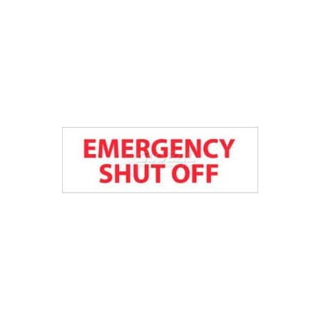 National Marker Co NMC Fire Sign, Emergency Shut Off, 4in X 12in, White/Red M347R